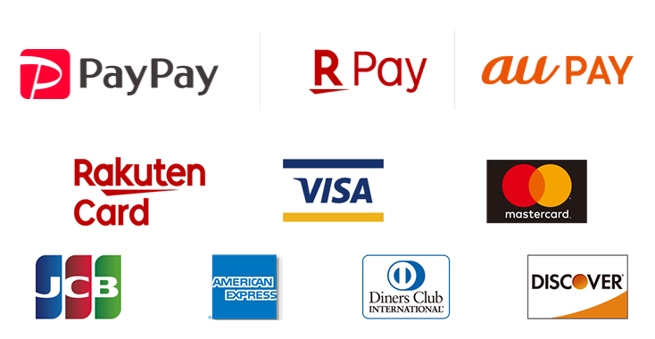 
                PayPay　楽天Pay auPAY RakutenCard VISA mastercard JCB AMERICANEXPRESS Diners Club DISCOVER